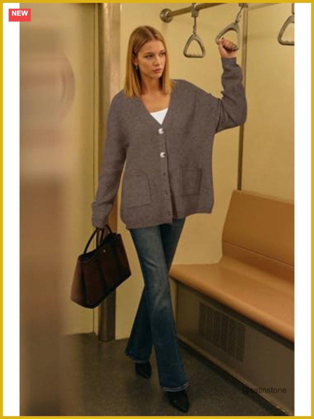 Women's Wool Blend Chunky Knit Cardigan, V-Neck Button Front with Pockets - Picture 3 of 6